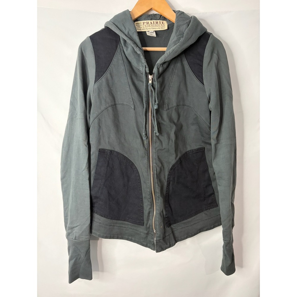 Prairie Underground Gray Organic Cotton Zip Up Hoodie Jacket Sz L USA Outerwear